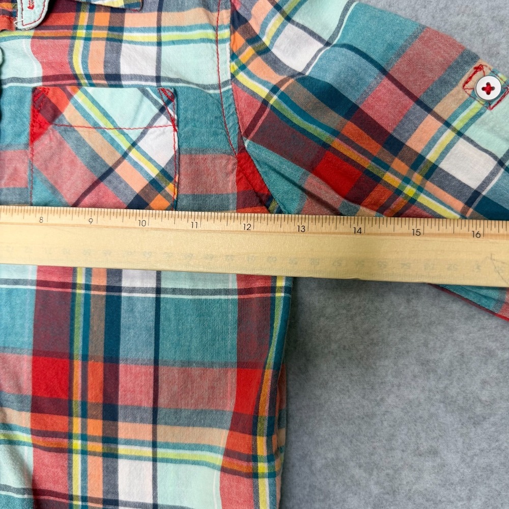 Cherokee Toddler Boys Plaid Button Down Shirt Red Teal Orange Size 4T Long Sleev - Picture 5 of 5